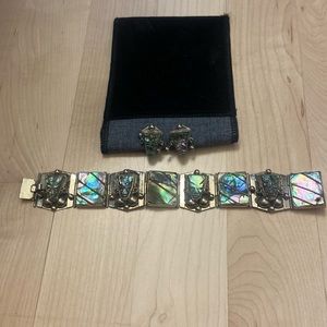 Vintage Abalone & Sterling Taxco bracelet & earrings